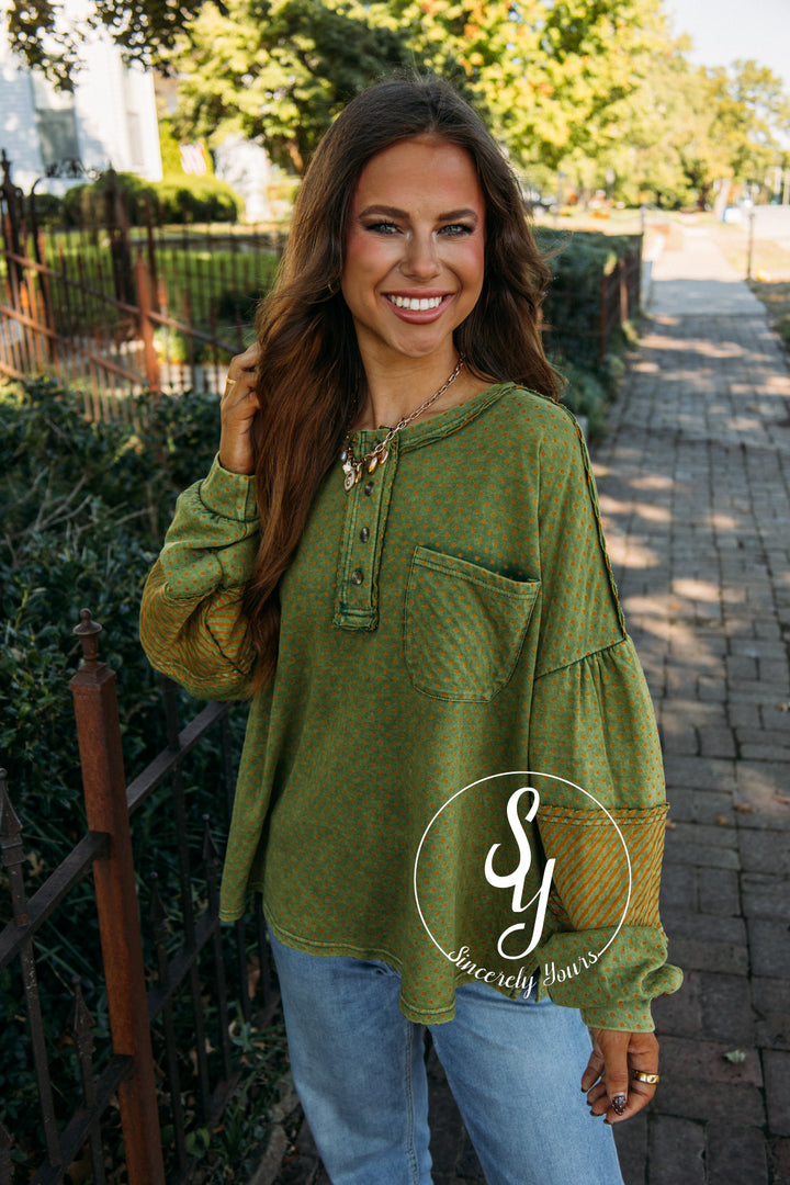 Stripe A Dot Top - Juniper Green