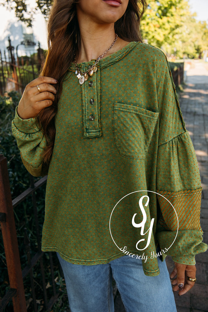 Stripe A Dot Top - Juniper Green