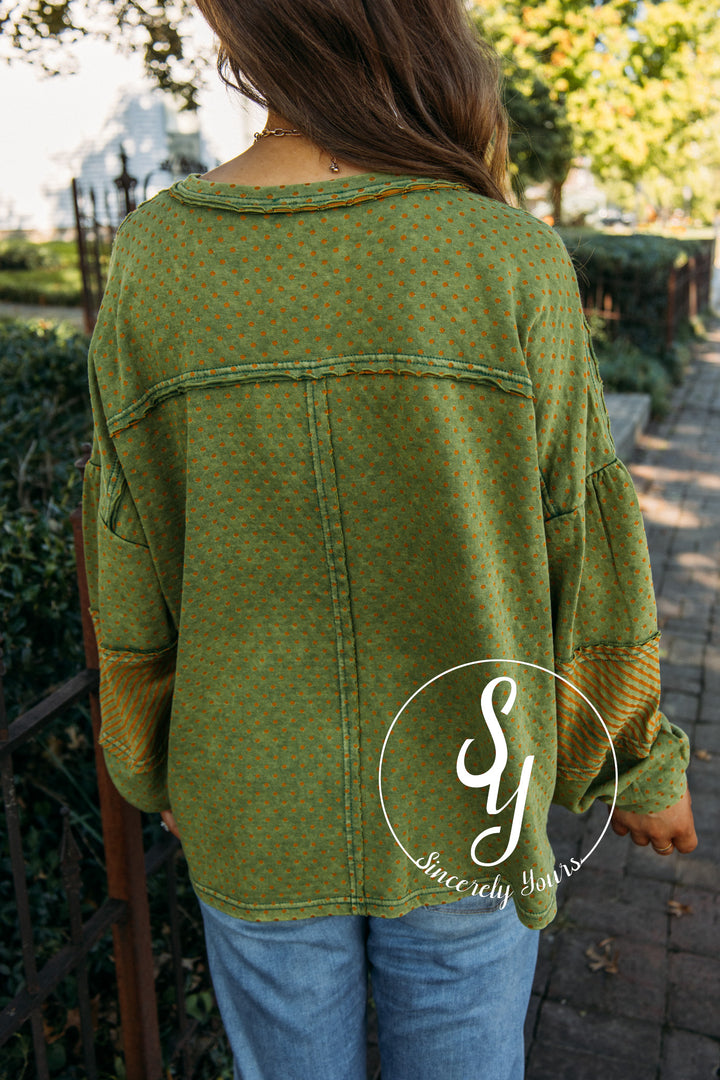 Stripe A Dot Top - Juniper Green