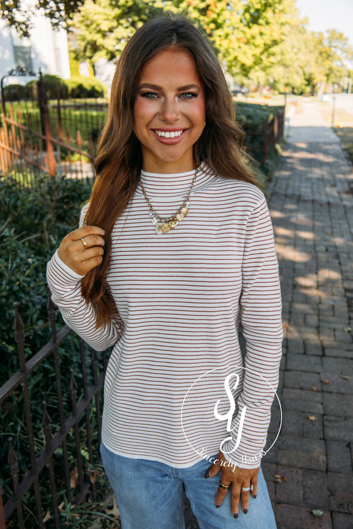 Stripe Basic Sweater - Ivory/ Copper