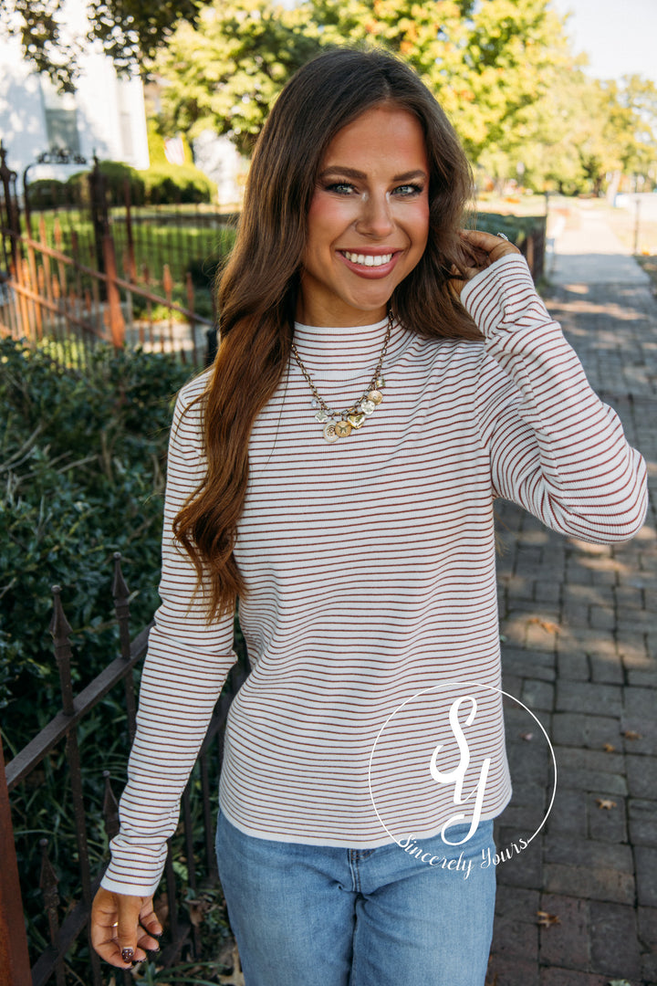 Stripe Basic Sweater - Ivory/ Copper