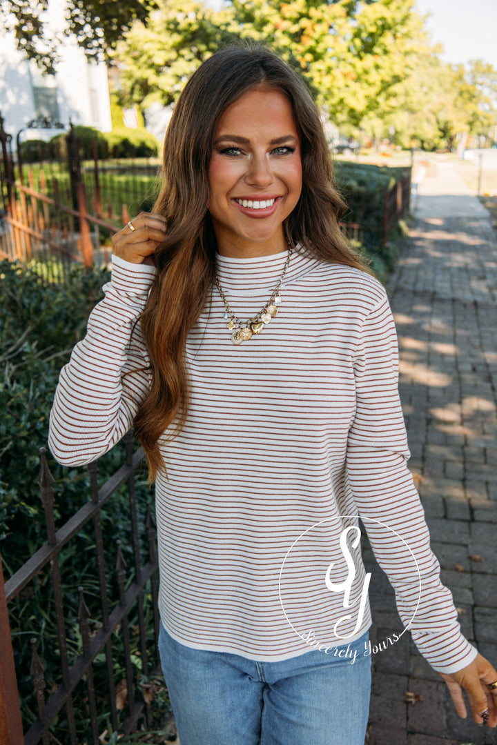 Stripe Basic Sweater - Ivory/ Copper