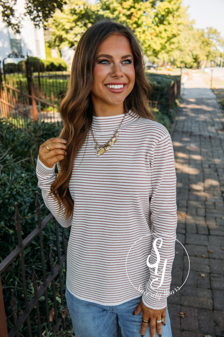 Stripe Basic Sweater - Ivory/ Copper