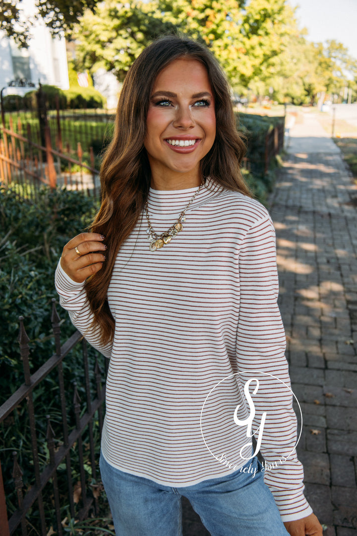 Stripe Basic Sweater - Ivory/ Copper