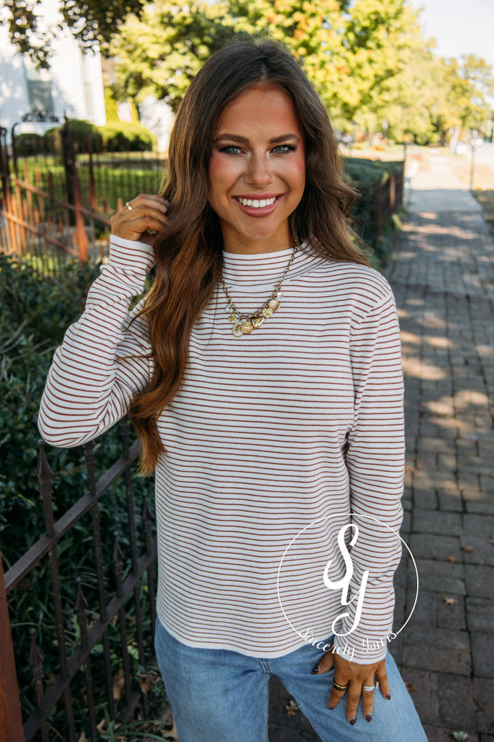 Stripe Basic Sweater - Ivory/ Copper