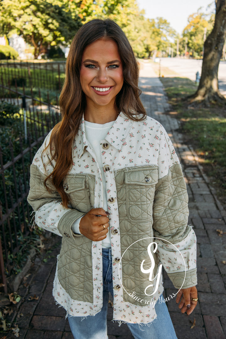 Quilted Flower Jacket - Sage