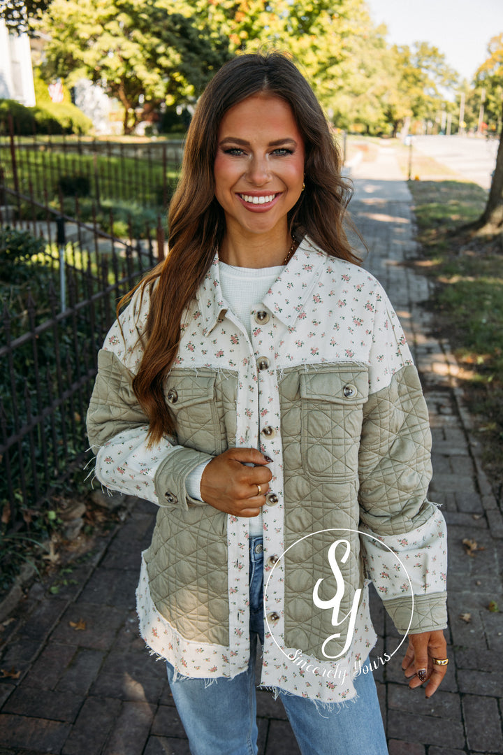 Quilted Flower Jacket - Sage