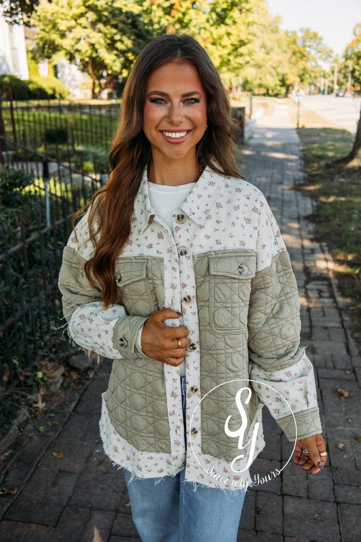 Quilted Flower Jacket - Sage
