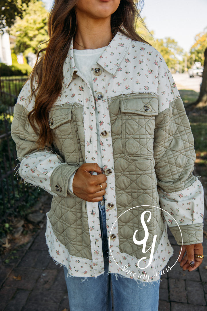 Quilted Flower Jacket - Sage