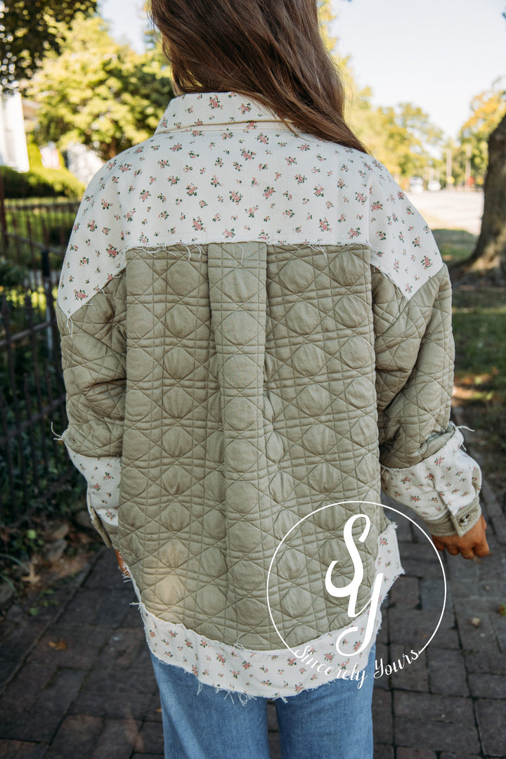 Quilted Flower Jacket - Sage