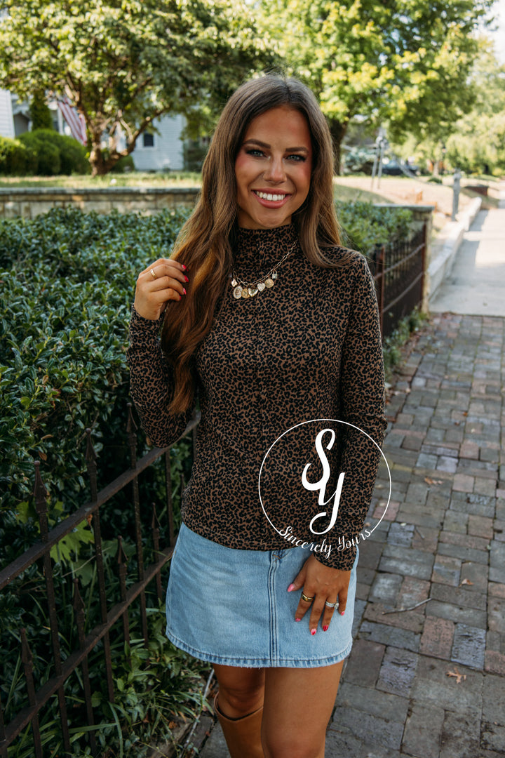 Loving The View Top- Mocha Leopard