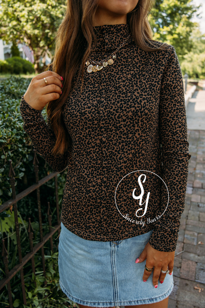 Loving The View Top- Mocha Leopard