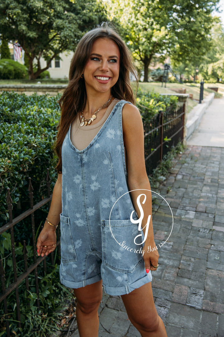 Picking Flowers Overalls- Denim
