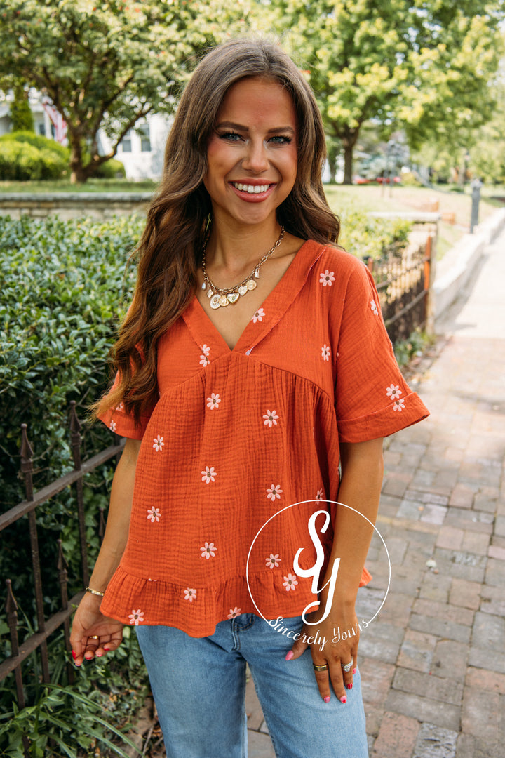 Petal Moment Top- Rust