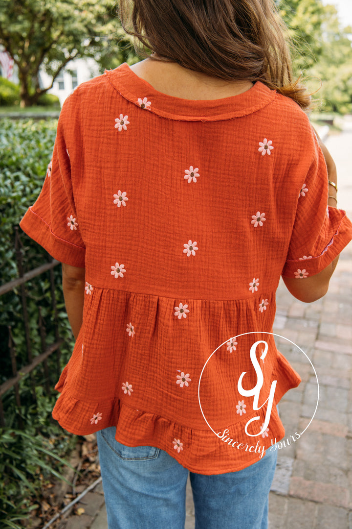 Petal Moment Top- Rust