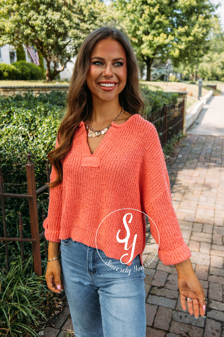 Patch Sweater - Coral