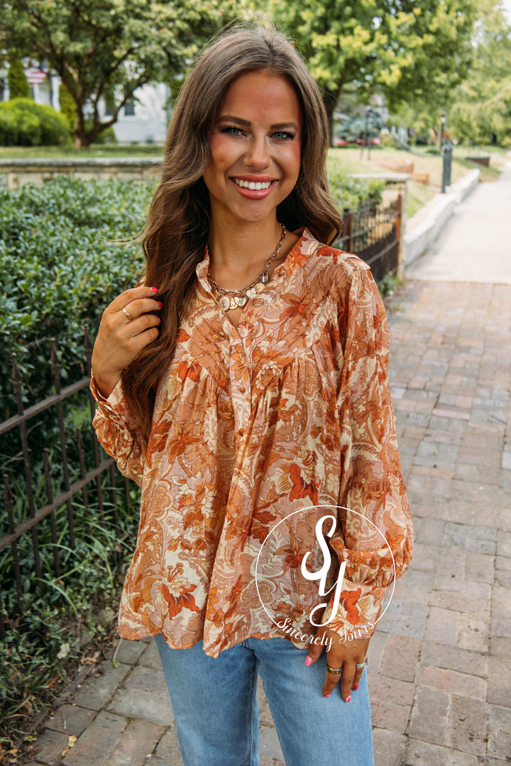 Peach Paisley Top- Golden Peach