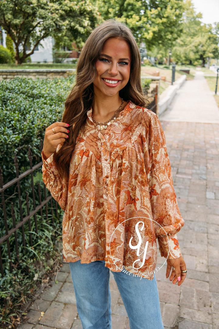 Peach Paisley Top- Golden Peach