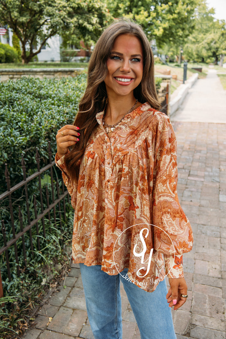 Peach Paisley Top- Golden Peach
