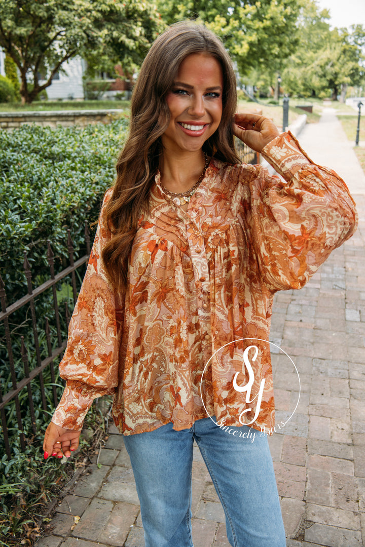 Peach Paisley Top- Golden Peach