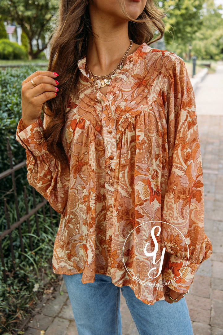 Peach Paisley Top- Golden Peach