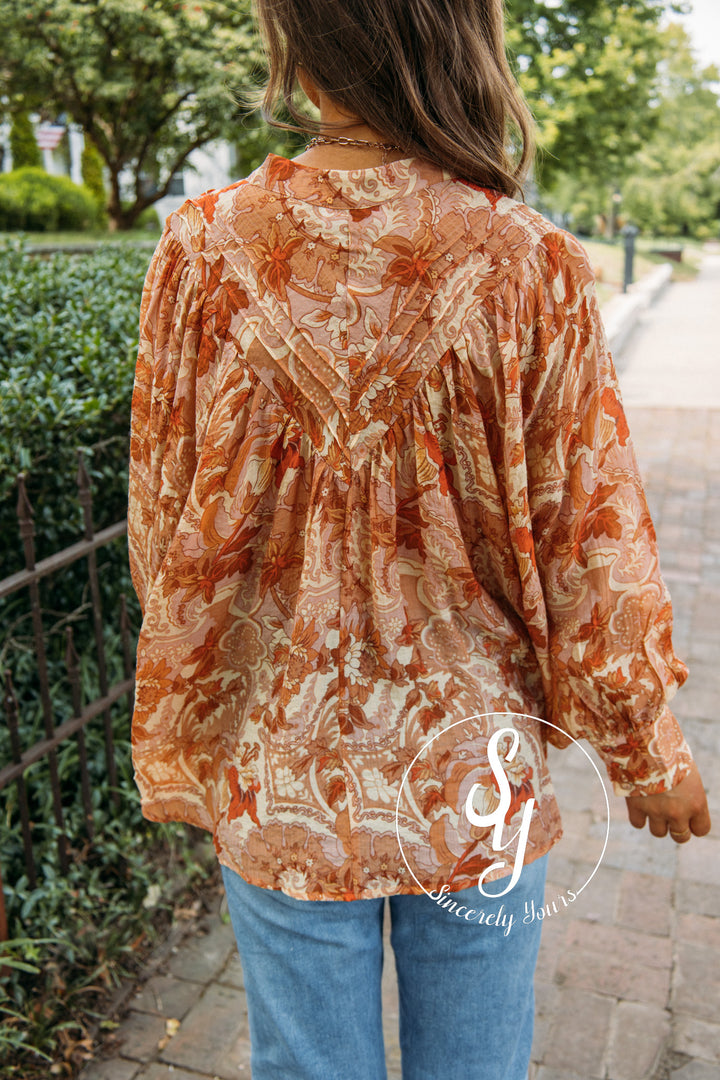 Peach Paisley Top- Golden Peach