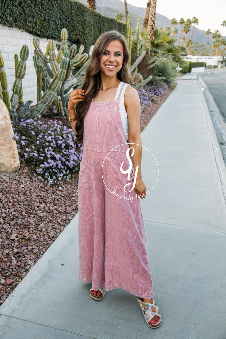 Running Errands Jumpsuit - Mauve Pink