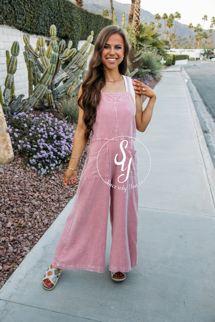 Running Errands Jumpsuit - Mauve Pink