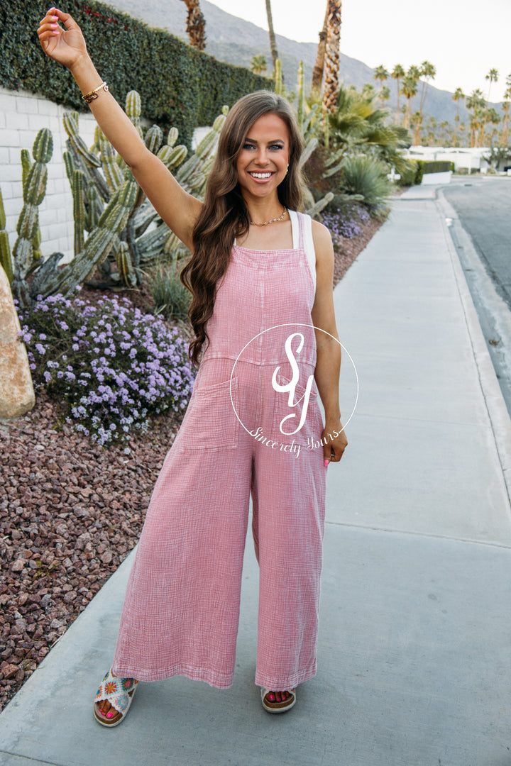 Running Errands Jumpsuit - Mauve Pink