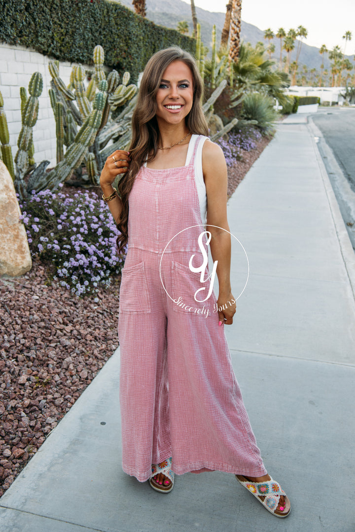 Running Errands Jumpsuit - Mauve Pink