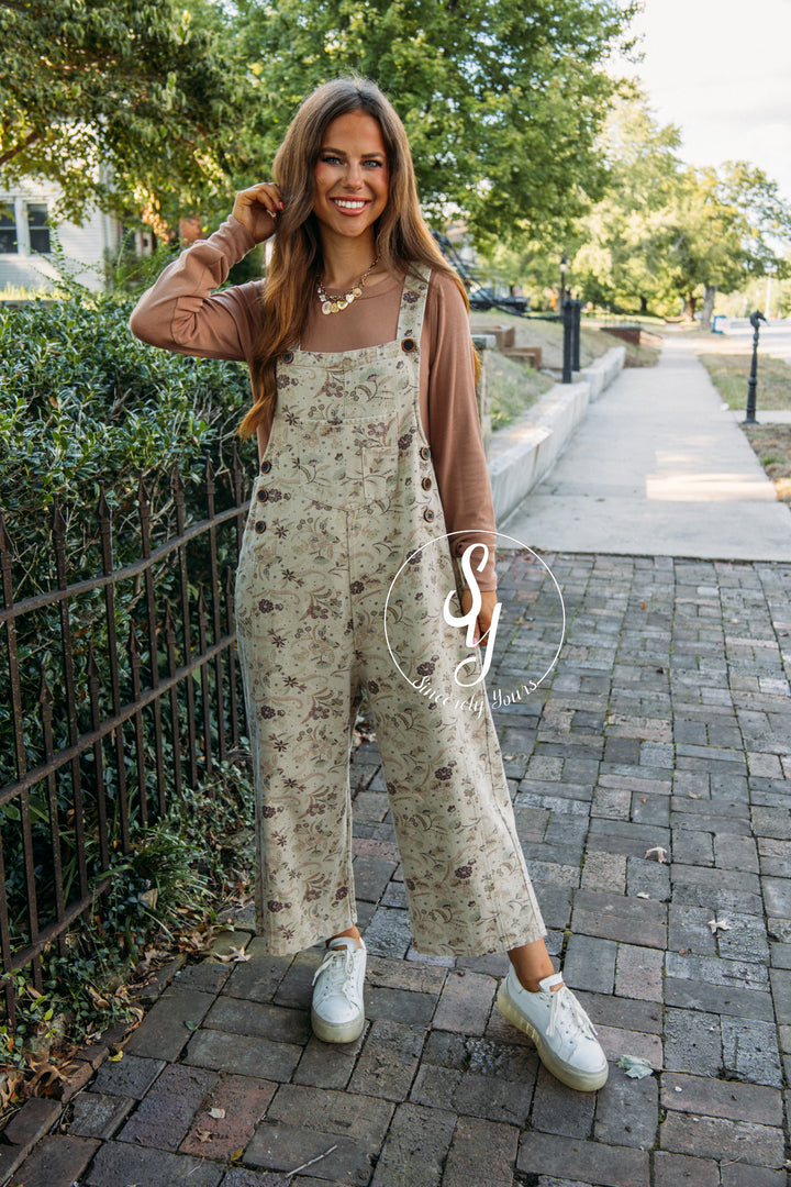 Meena Floral Overalls- Faded Olive