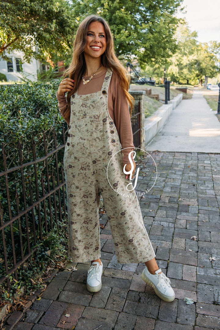 Meena Floral Overalls- Faded Olive