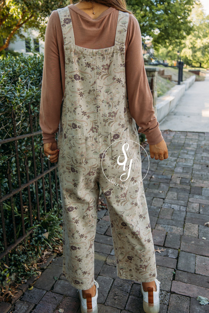 Meena Floral Overalls- Faded Olive