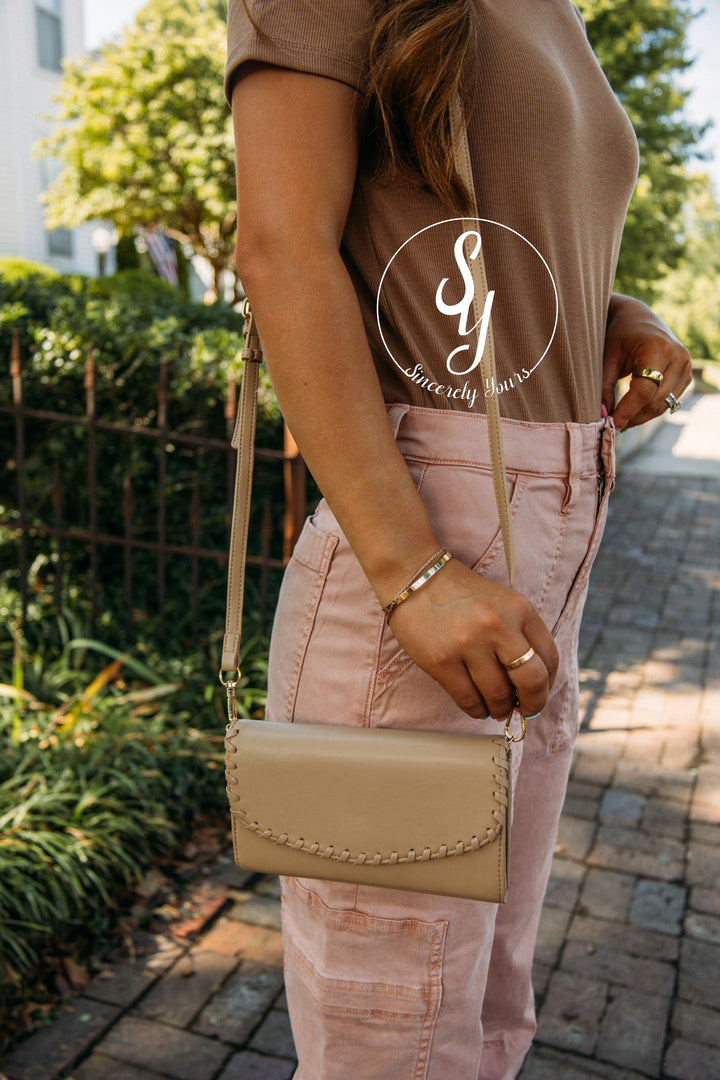 Kyle Whipstitch Crossbody/Wallet -Taupe