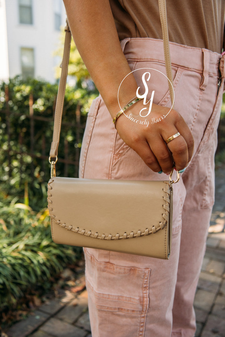 Kyle Whipstitch Crossbody/Wallet -Taupe
