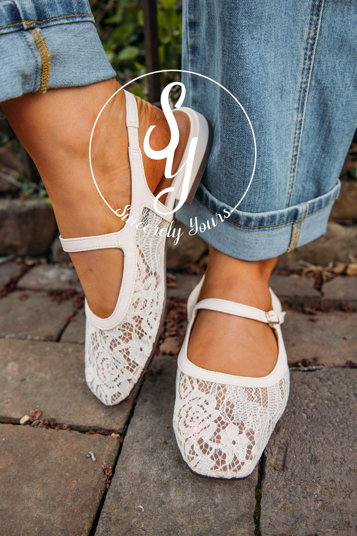 Madison Slingback Lace Flats- Cream
