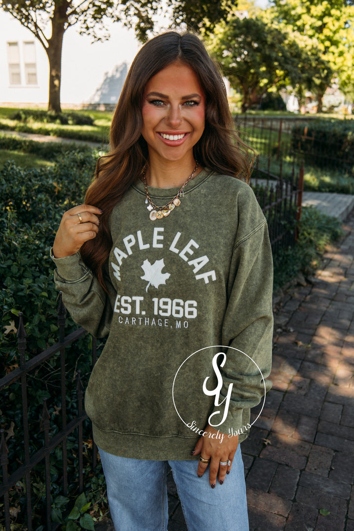 Maple Leaf Patch Crewneck - Thyme
