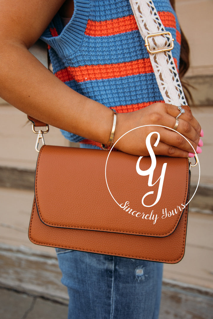Lucy Flapover Crossbody Bag- Brown