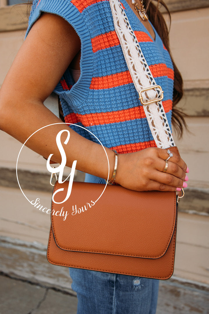 Lucy Flapover Crossbody Bag- Brown