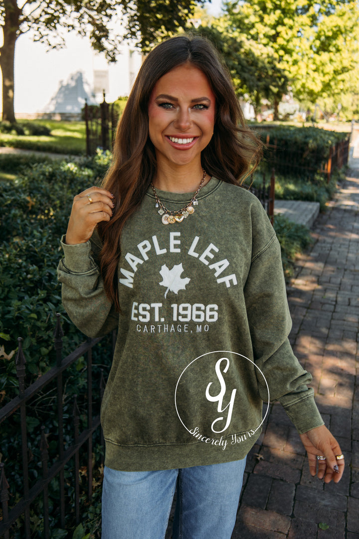 Maple Leaf Patch Crewneck - Thyme