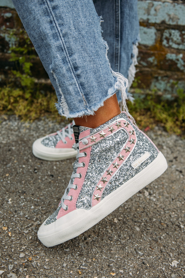 Vintage Havana: Ilana High Top Sneaker -Silver Glitter