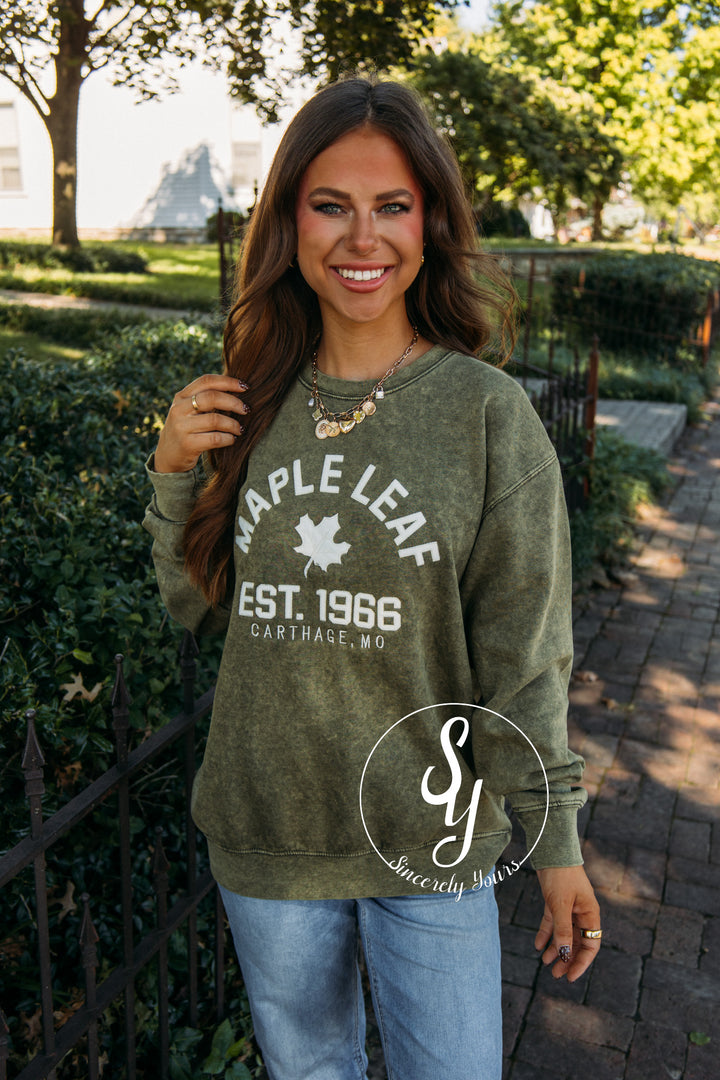 Maple Leaf Patch Crewneck - Thyme