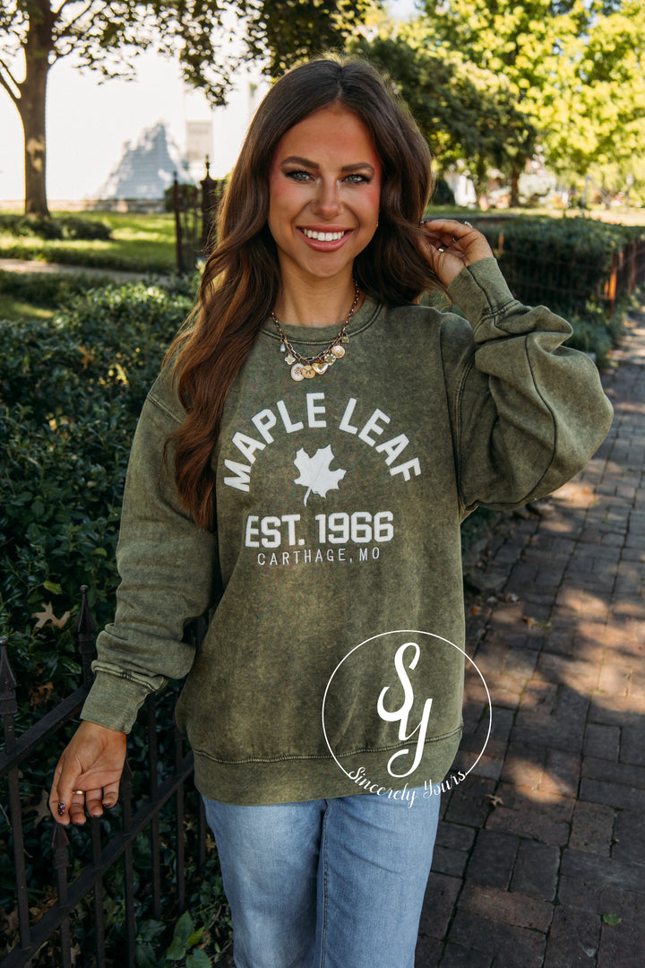 Maple Leaf Patch Crewneck - Thyme