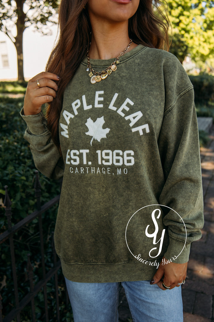 Maple Leaf Patch Crewneck - Thyme