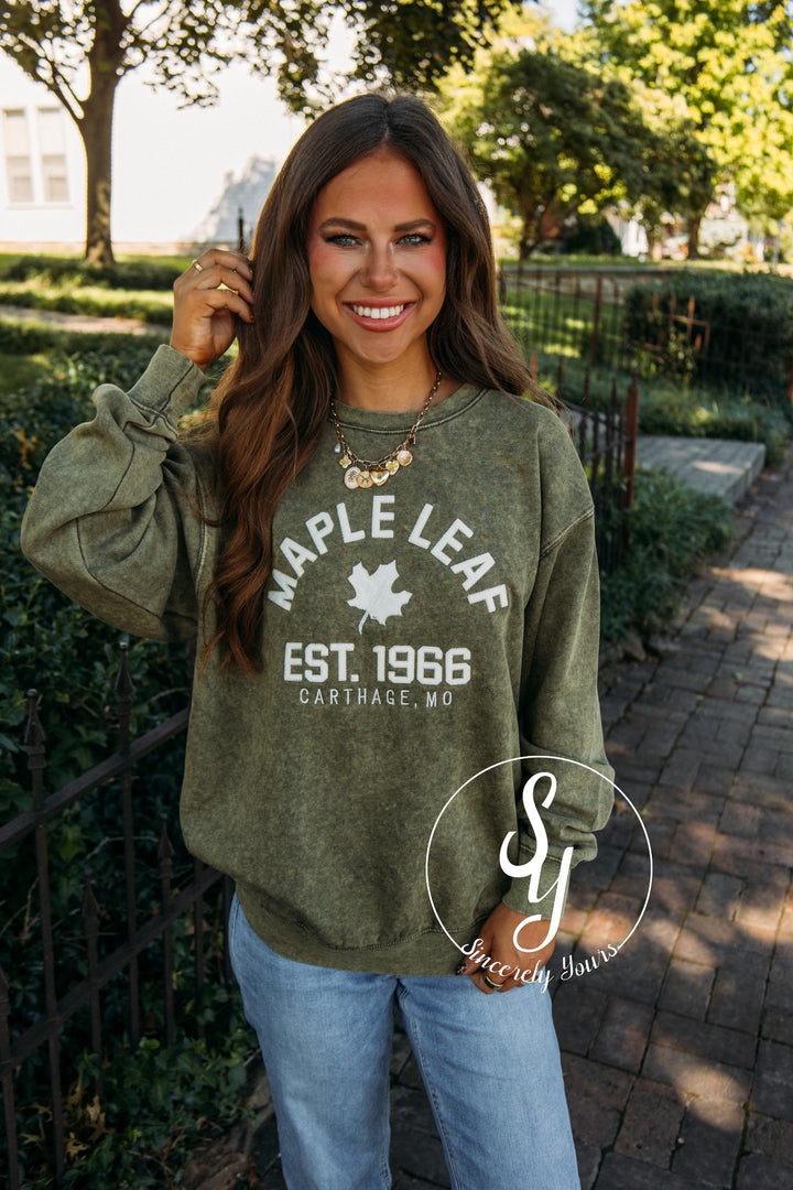 Maple Leaf Patch Crewneck - Thyme