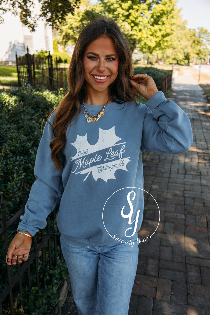 Maple Leaf Crewneck - Blue Jean