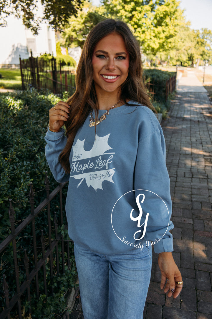 Maple Leaf Crewneck - Blue Jean