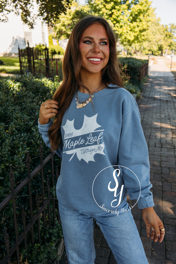 Maple Leaf Crewneck - Blue Jean