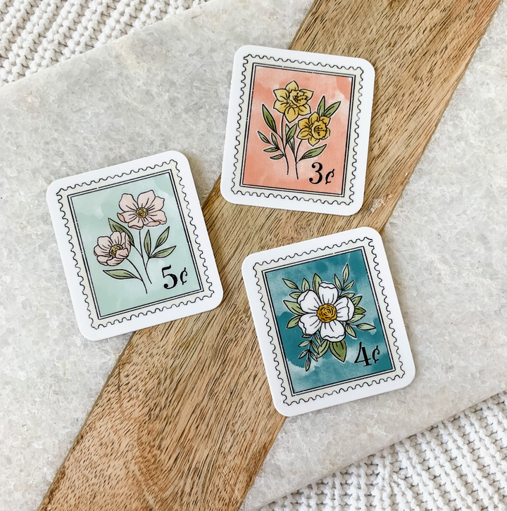 Light Blue Floral Stamp Sticker