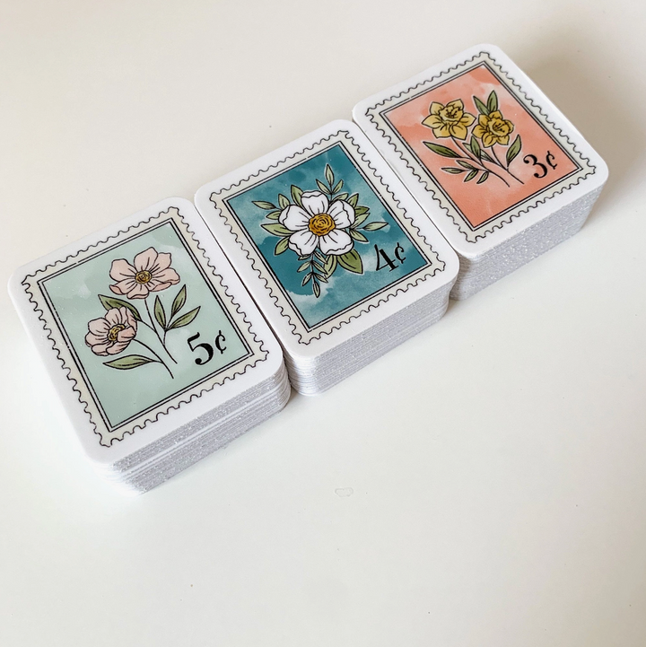 Light Blue Floral Stamp Sticker